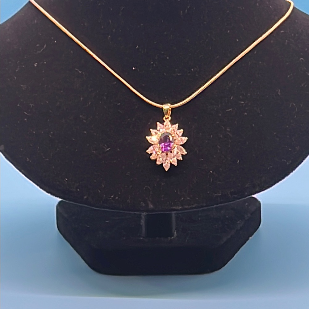 #0205. Charter Club Gold Necklace With Purple Floral Pendant